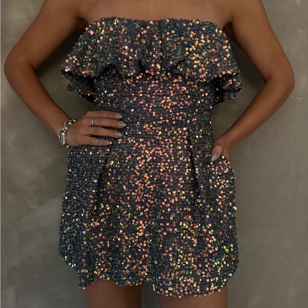 Blue and Silver Sleeveless Romper